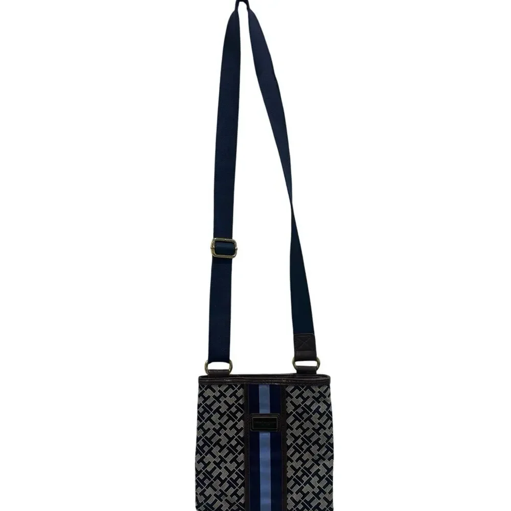 Tommy Hilfiger Crossbody‎ Bag Blue Geometric Stripe Adj Strap Gift under $50